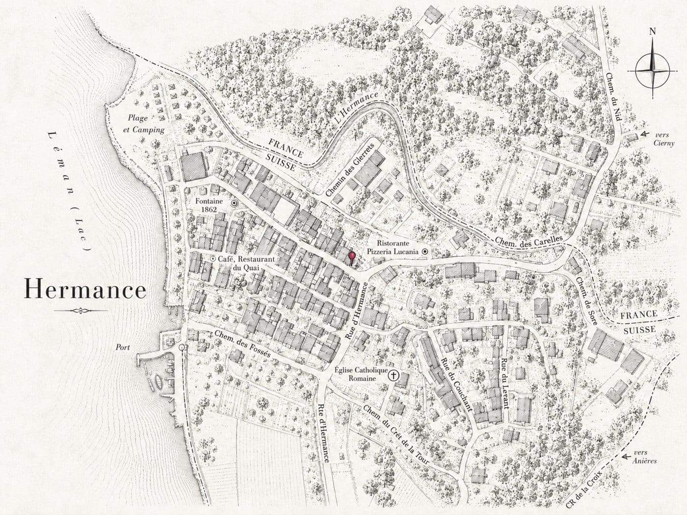 Plan du village d'Hermance — au bord du Lac Léman, Genève